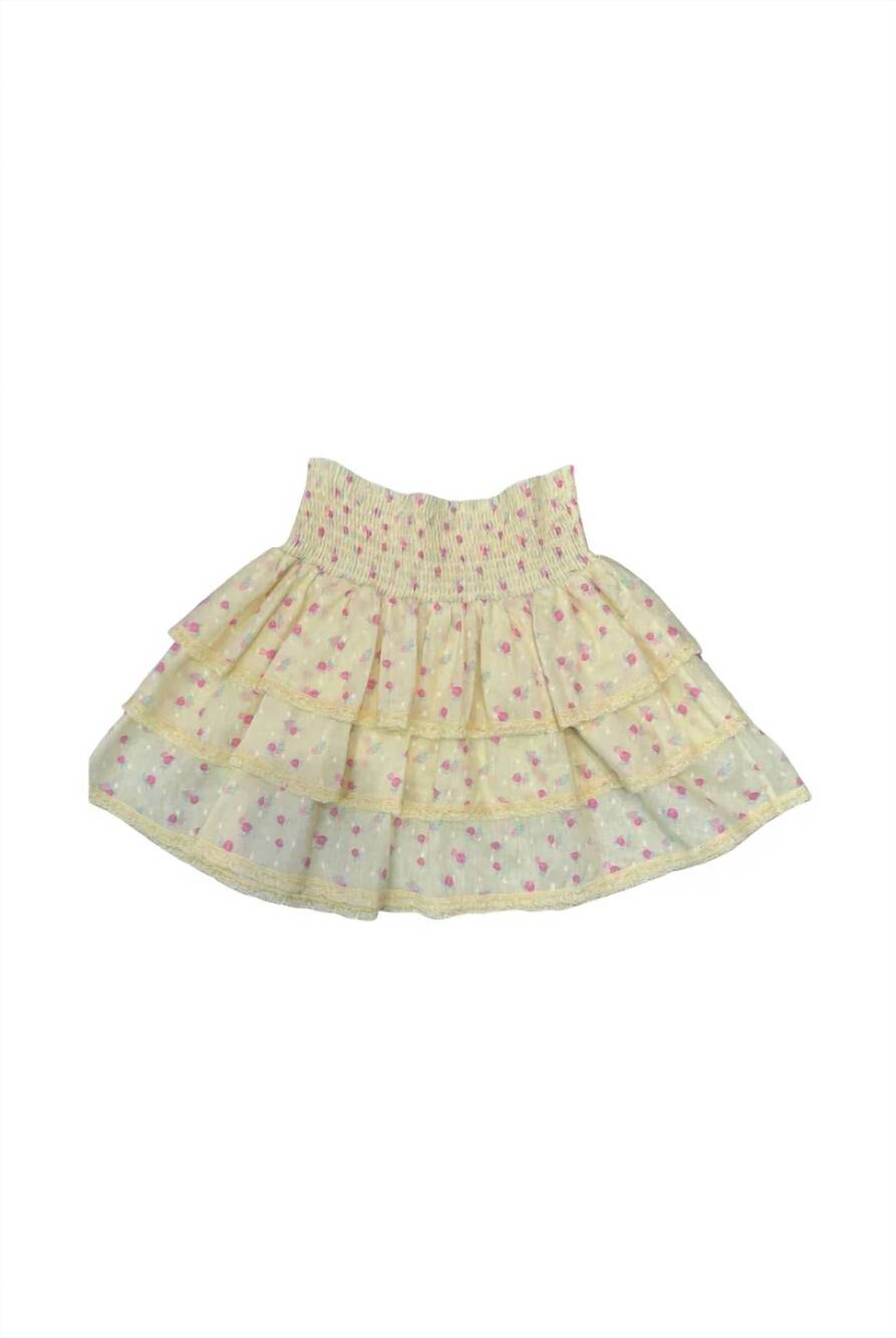 NEW THEME girls gemma ditsy dot smocked ruffle mini skirt in pastel yellow